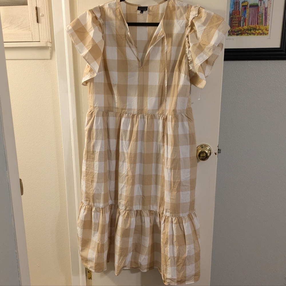 Who What Wear Plaid Midi Dress - Tan and White - Picture 3 of 5